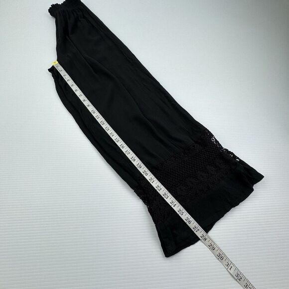 Goa Beachwear Japna Black Smocked Waist Wide Leg Pants Size XS Boho Crochet Trim - Picture 5 of 7